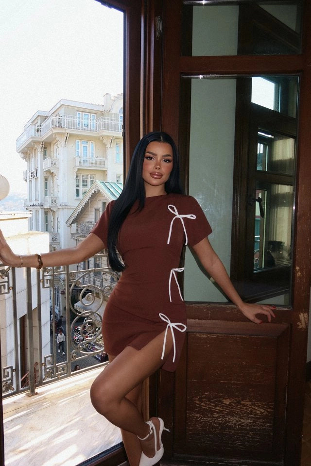 Brown nari bow dress