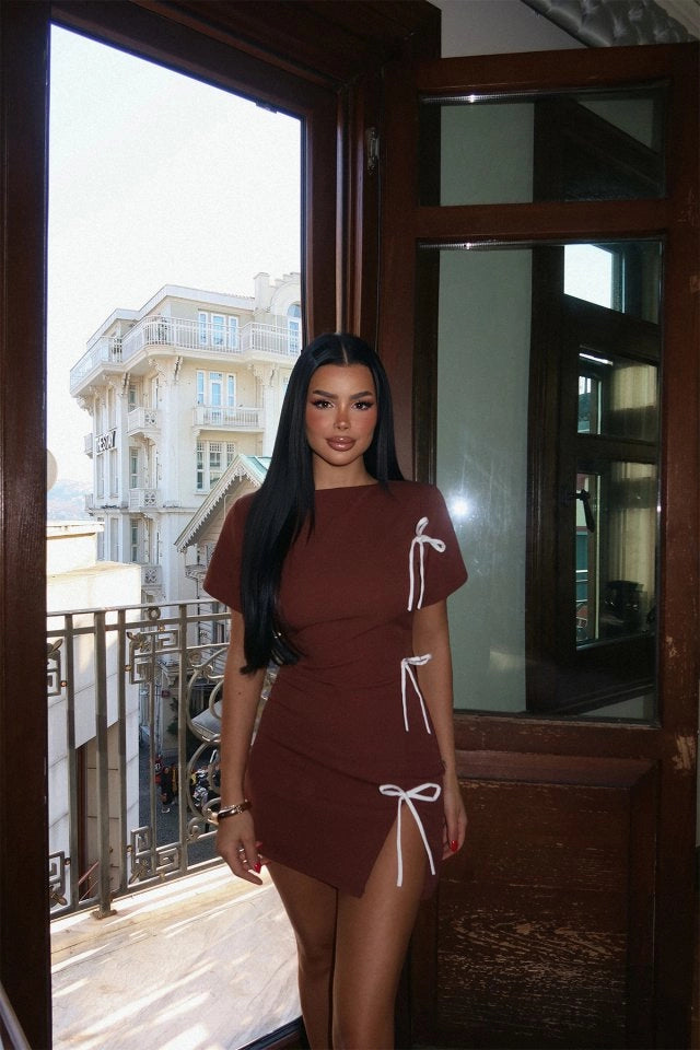 Brown nari bow dress