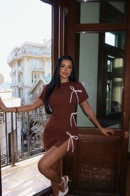 Brown nari bow dress
