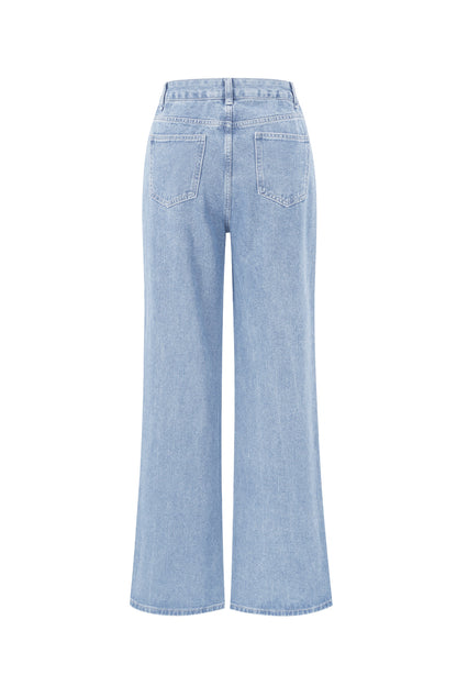 Cotton Woven Vrouwen Rechte Jeans Hart Borduurwerk Casual