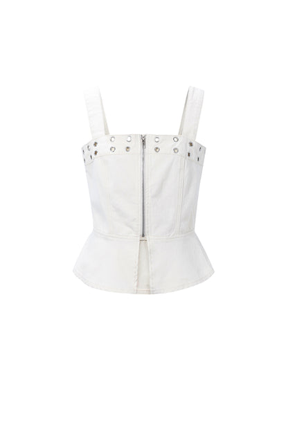Opvallende denim top met oogjes