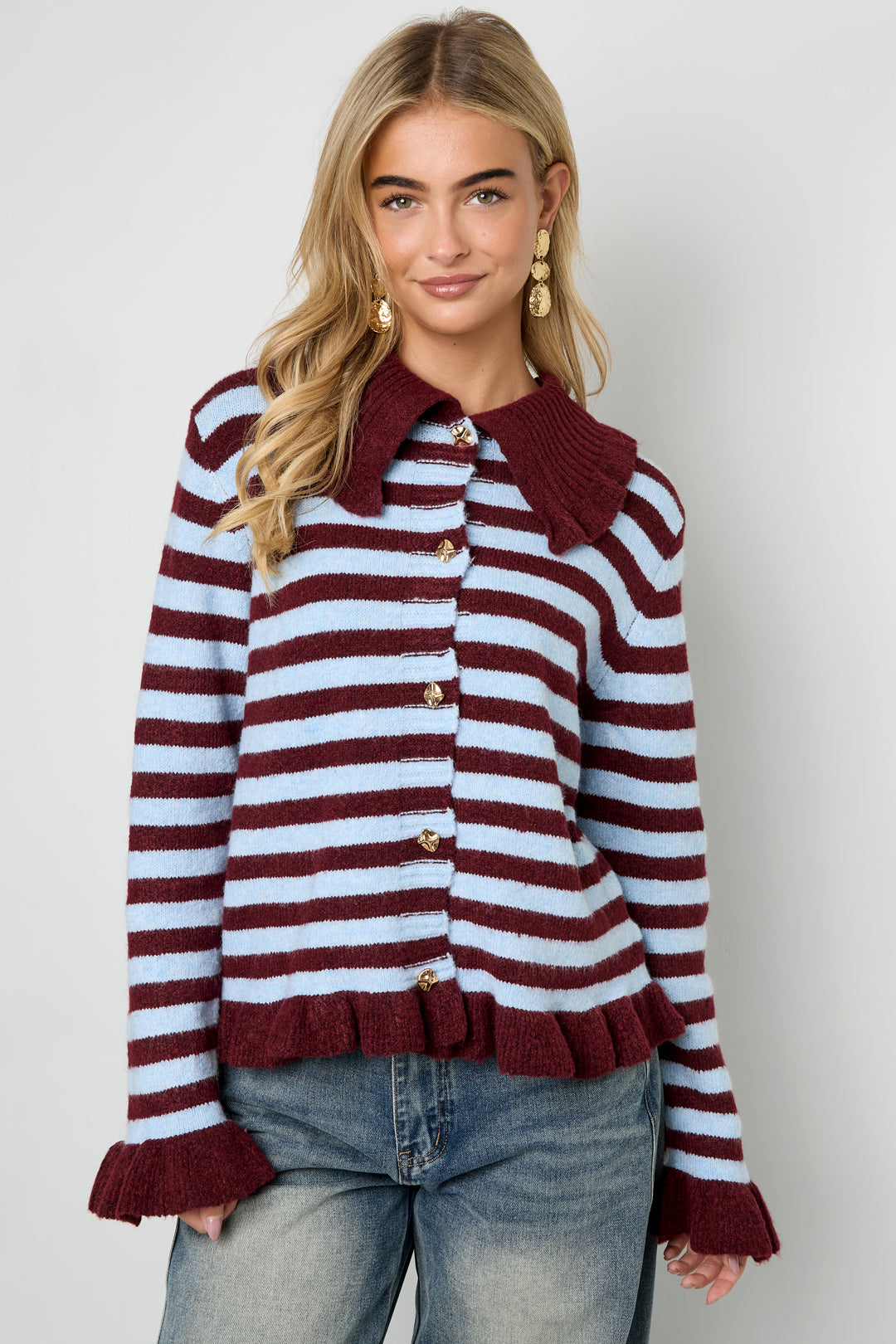 Gebreide Polyestervezel Vrouwen Cardigan Casual Strepen